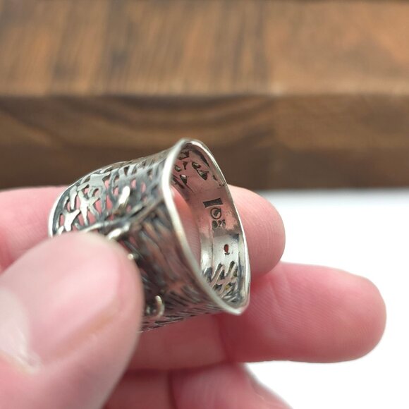 Size 9.5 925 Sterling Silver Rustic Odd Dark Style Wide Ring - Picture 4 of 7